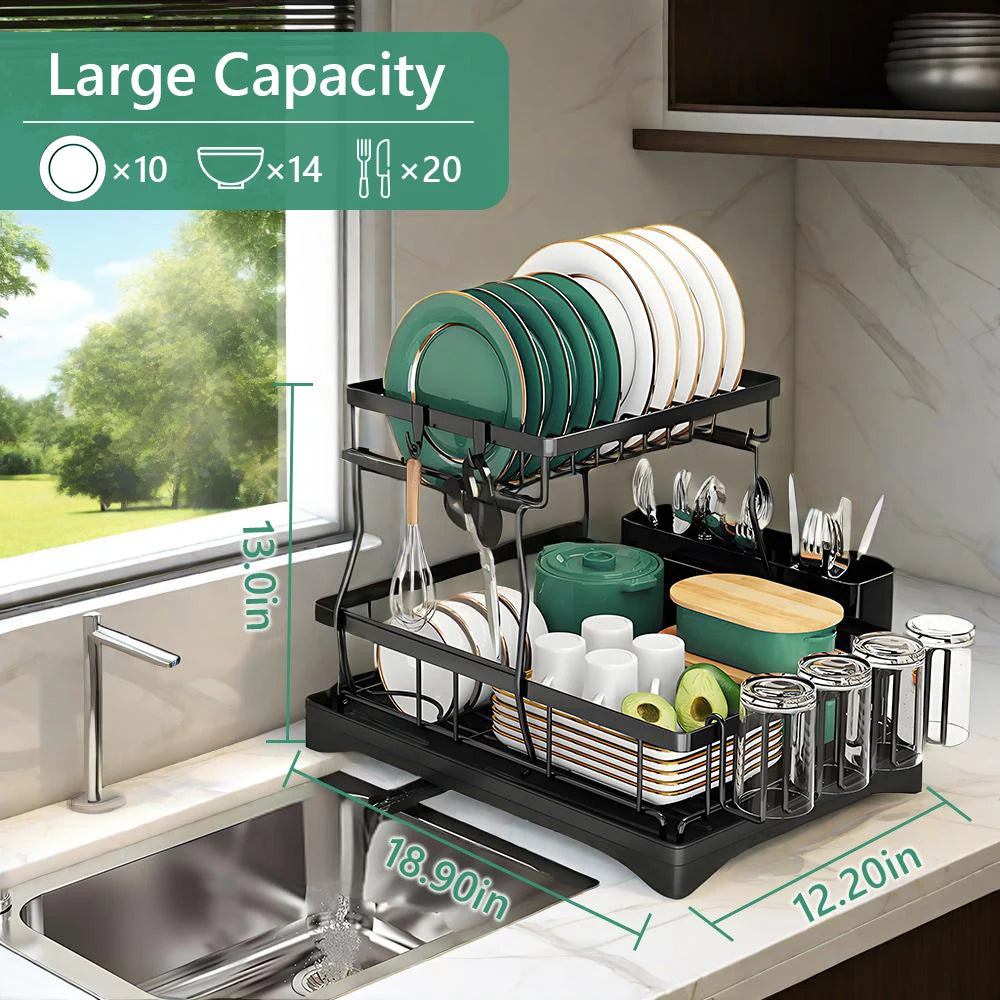 2-Tier Stainless Steel Foldable Dish Racks ,