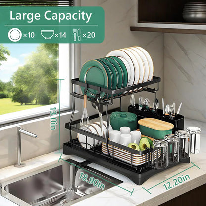 2-Tier Stainless Steel Foldable Dish Racks ,