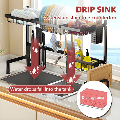 Double-layer Black Kitchen Ventilated Sink Organizer.