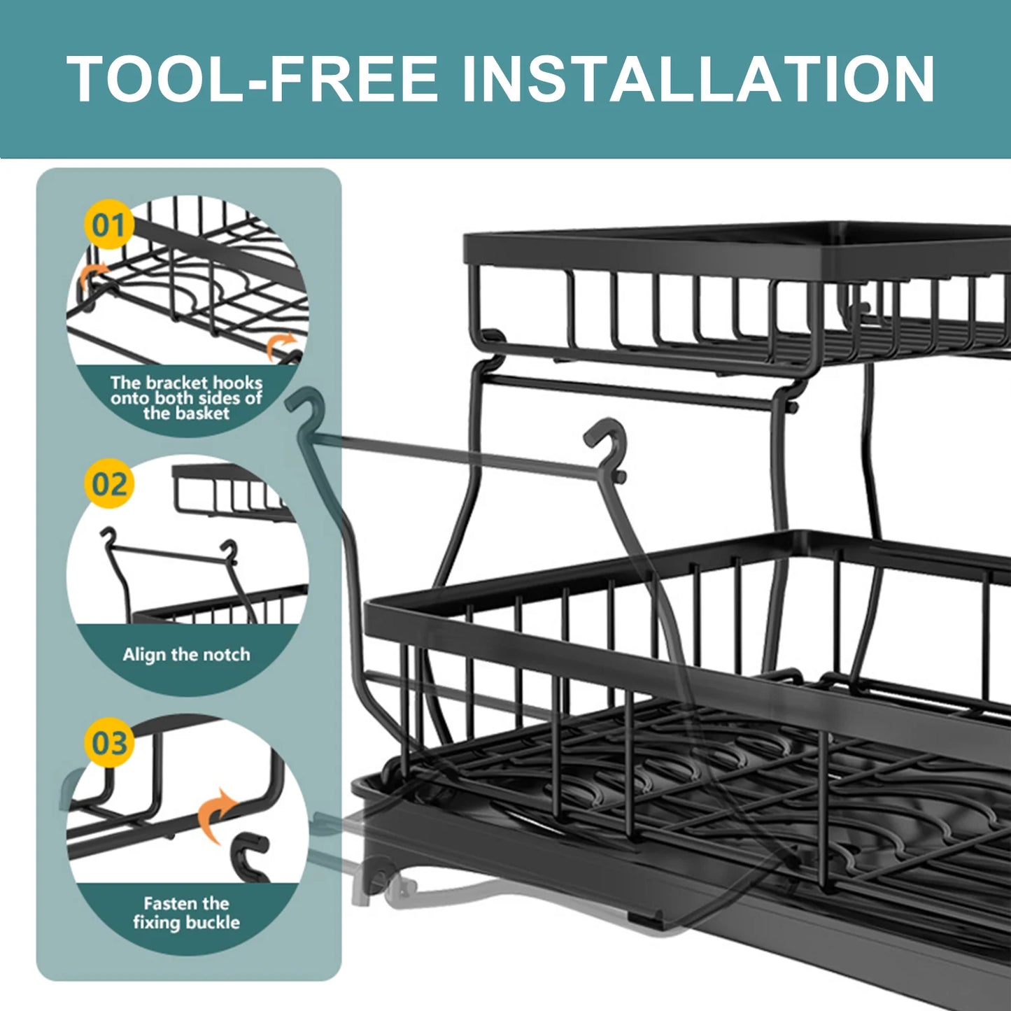 2-Tier Stainless Steel Foldable Dish Racks ,
