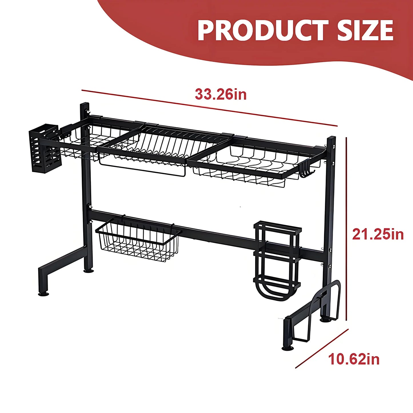 Double-layer Black Kitchen Ventilated Sink Organizer.