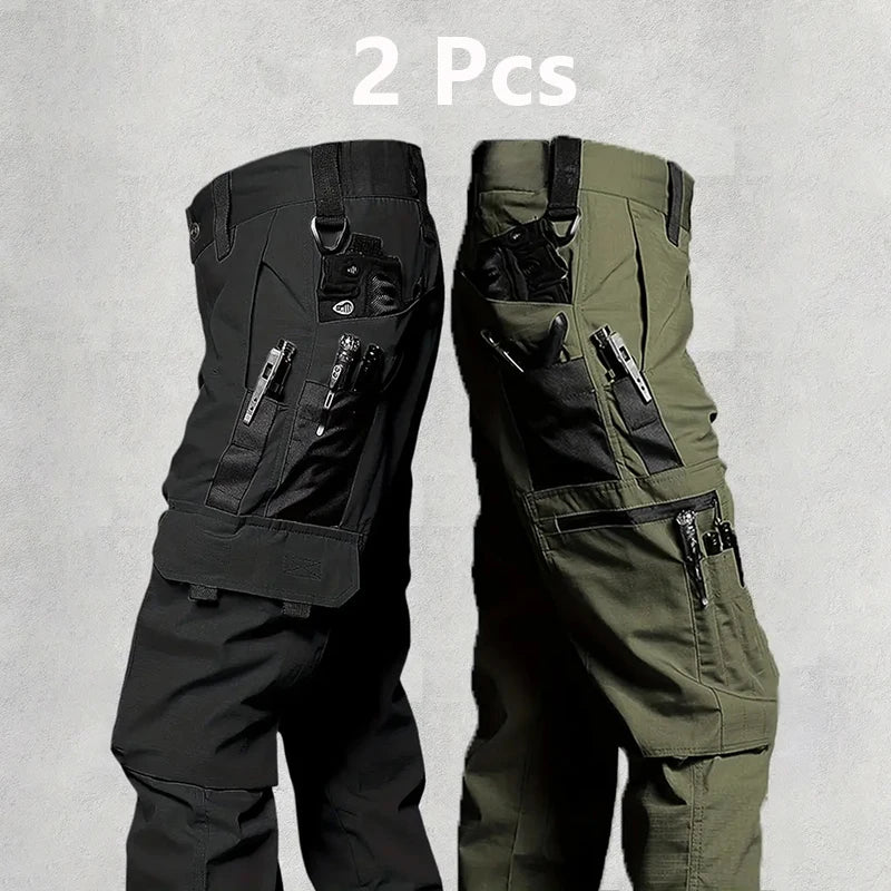 2Pcs  Men's Tactical Casual Cargo Pants, Waterproof, Multi-pocket and Wear-Resistant