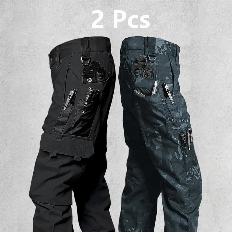 2Pcs  Men's Tactical Casual Cargo Pants, Waterproof, Multi-pocket and Wear-Resistant