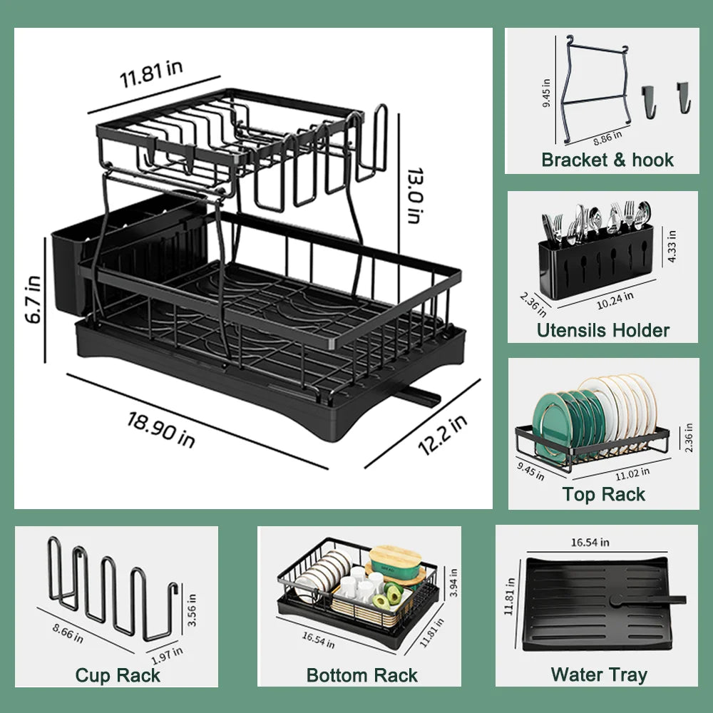 2-Tier Stainless Steel Foldable Dish Racks ,