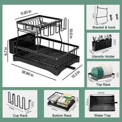 2-Tier Stainless Steel Foldable Dish Racks ,