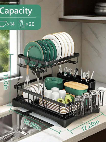 2-Tier Stainless Steel Foldable Dish Racks ,