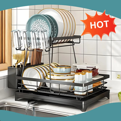 2-Tier Stainless Steel Foldable Dish Racks ,