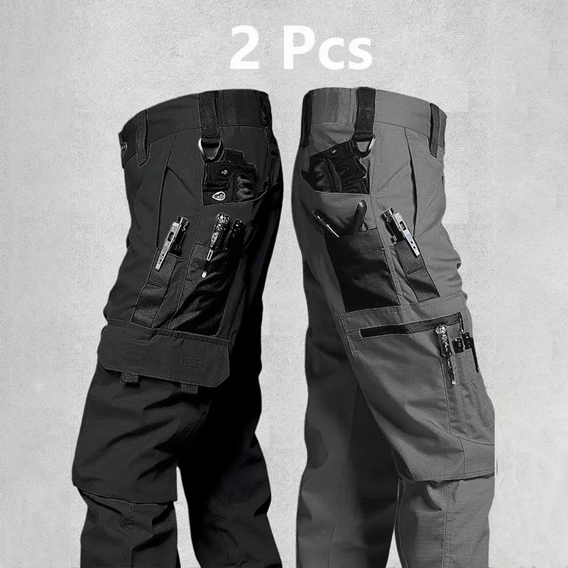 2Pcs  Men's Tactical Casual Cargo Pants, Waterproof, Multi-pocket and Wear-Resistant