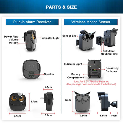 Waterproof Wireless Driveway Security Alarm. PIR Motion Detector Garage Burglar Alarm