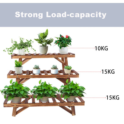 Large 3 Tier Step Plant Stand Wood Ladder Shelf Garden Display