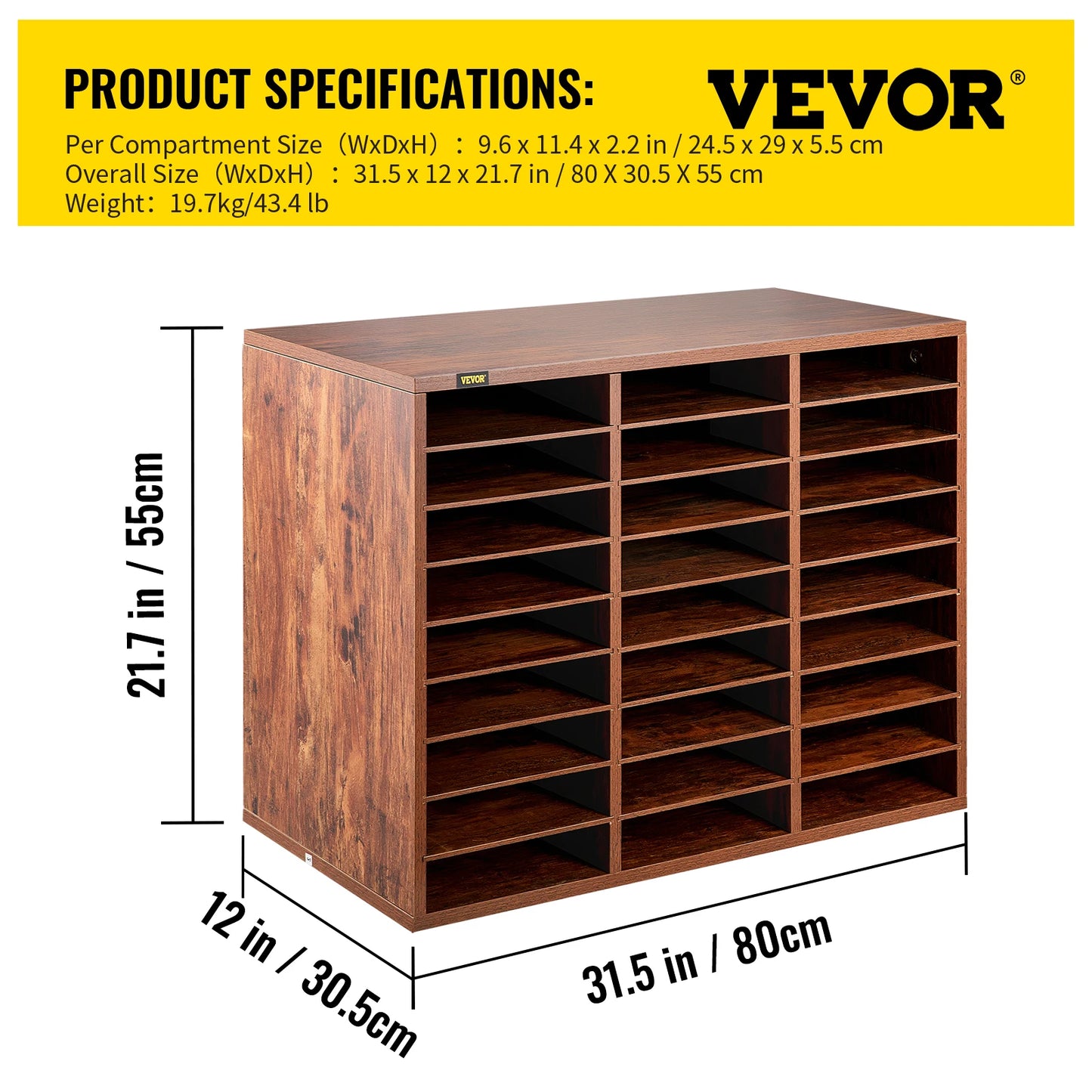 Wooden Literature Organizers 5/12 Compartments Office Mailbox w/ Adjustable Shelves