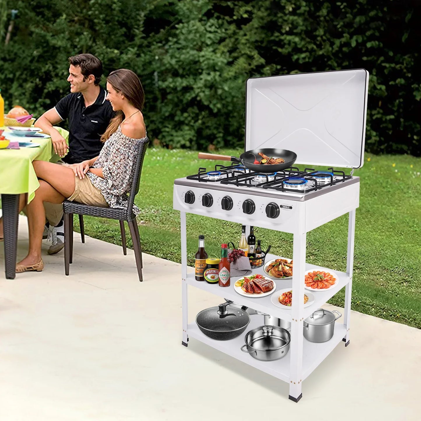 5-Burner Gas Stove: 2.5KW Power Efficient, Independent Control, Energy-Saving