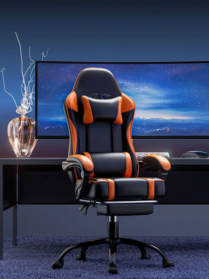 PU Leather Video Gaming Chair with Footrest, Reclining