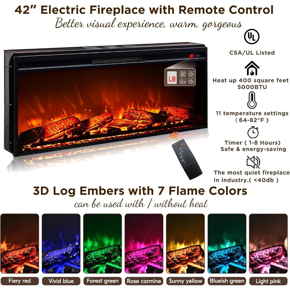 Fireplace TV Stand for up-to-80 TV, Farmhouse 36" Tall Entertainment Center with 42" Electric Fireplace, Rustic Media Console wi