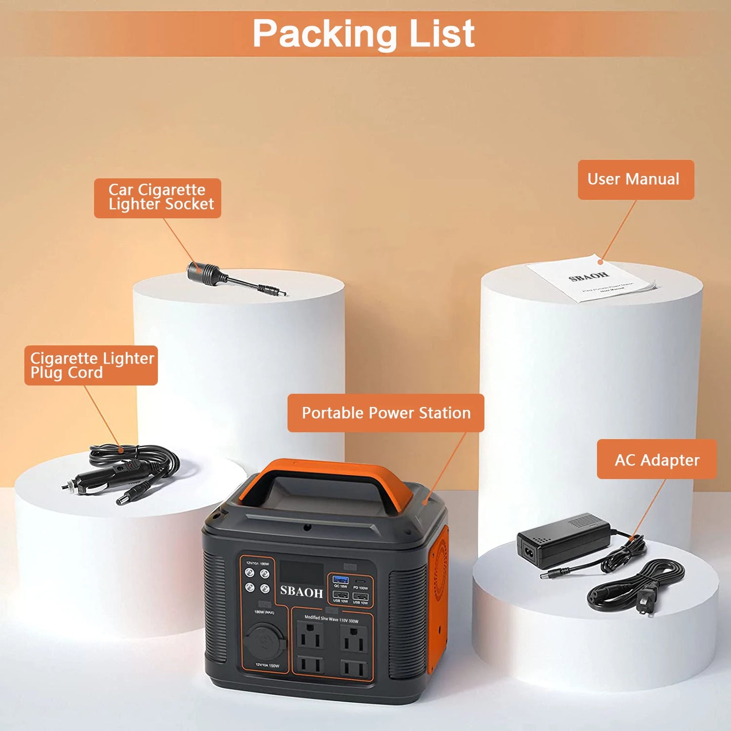 Portable Power Station, Solar Generator Quick Charge / 110V AC Outlets/DC Ports and LED Flashlight,