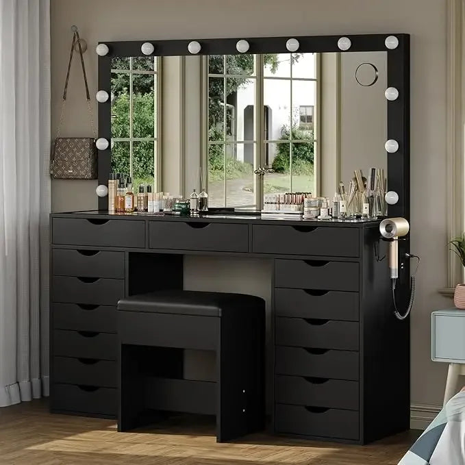 Vanity Desk With Mirror, Lights and Drawers
,