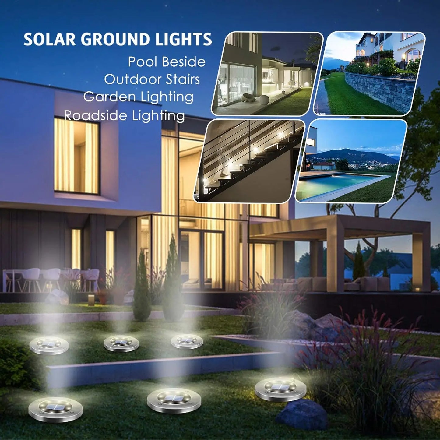 8 LED Solar Landscape Lighting for Pathway (Cool/Warm White)