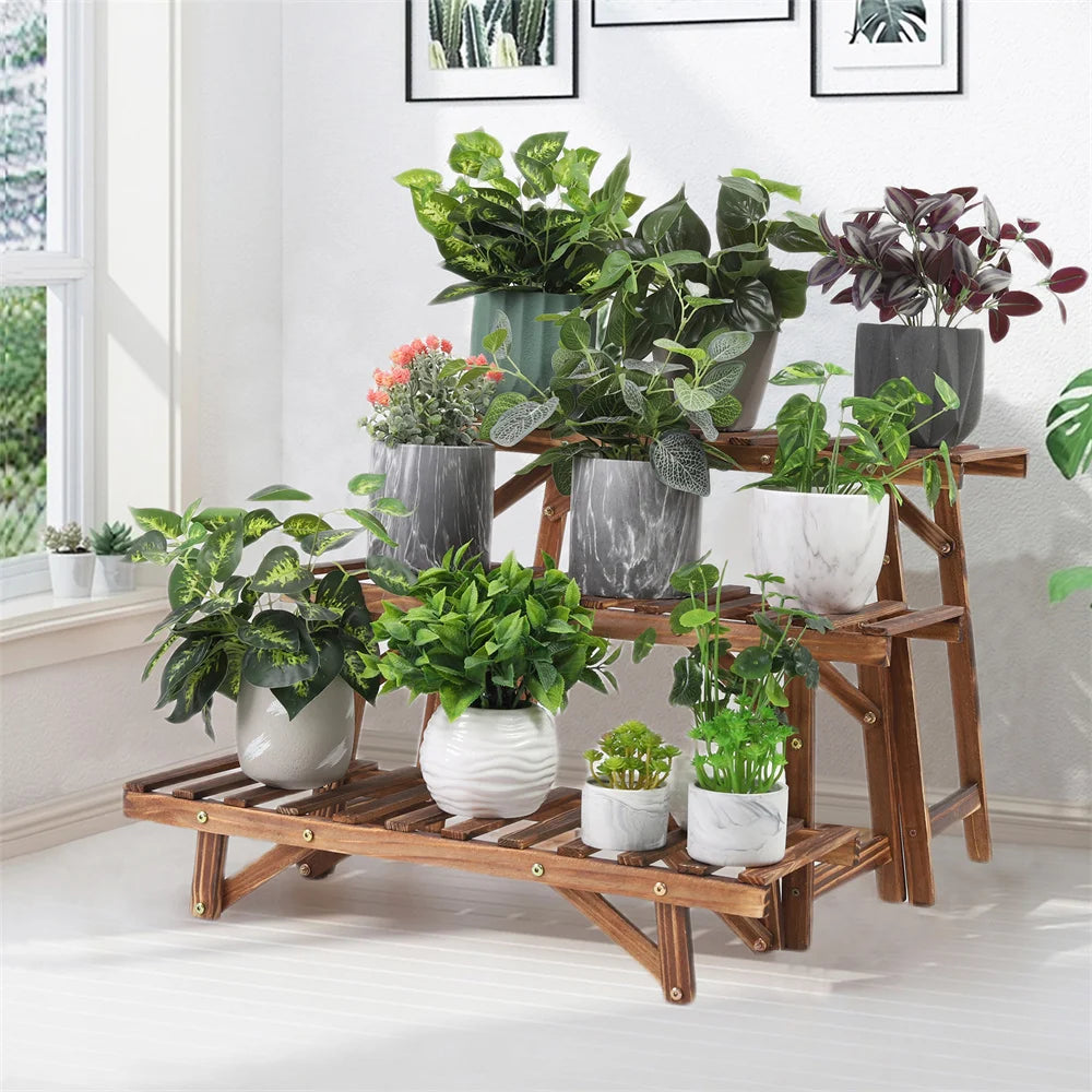 Large 3 Tier Step Plant Stand Wood Ladder Shelf Garden Display
