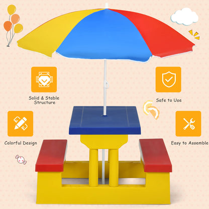 Kids Picnic Table Set W/Removable Umbrella