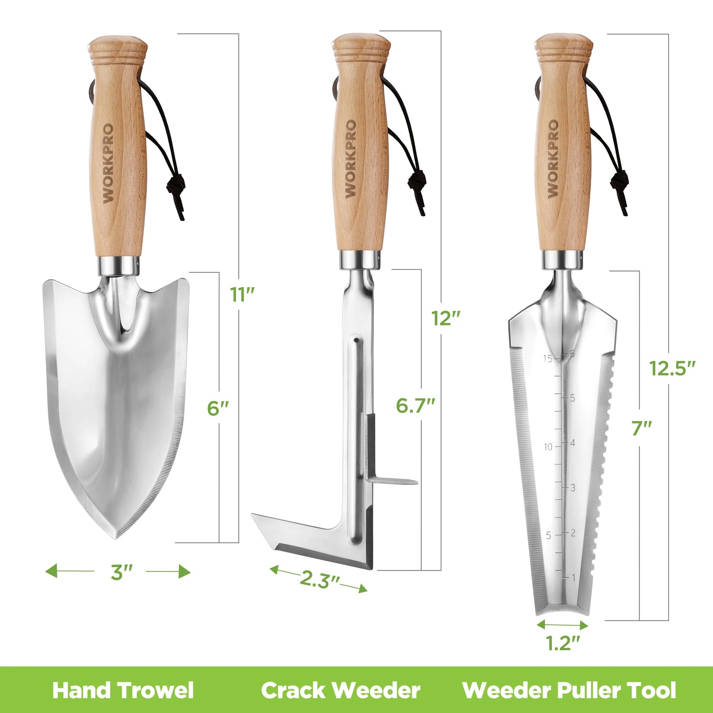 Garden Tool Set 3 Pcs with Wood Handle,