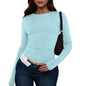 Cotton O Neck Long Sleeve Shirt Women Various Colors
