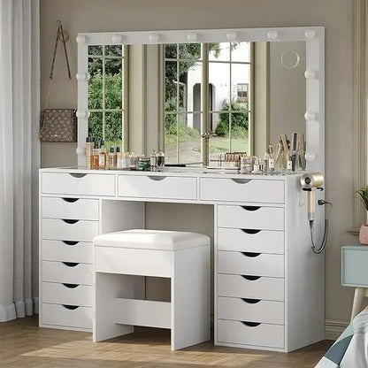 Vanity Desk With Mirror, Lights and Drawers
,
