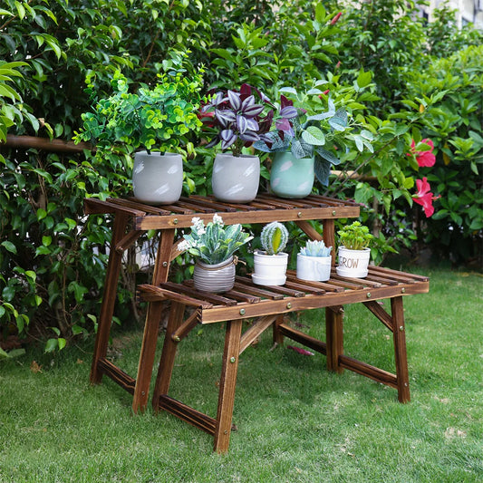 Large 3 Tier Step Plant Stand Wood Ladder Shelf Garden Display