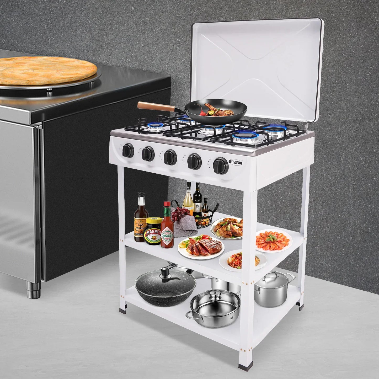 5-Burner Gas Stove: 2.5KW Power Efficient, Independent Control, Energy-Saving