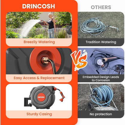 3rd Generation Retractable Garden Hose 130 ft x 1/2 inch Heavy Duty Wall-Mounted Hose Reels for Outside 180°