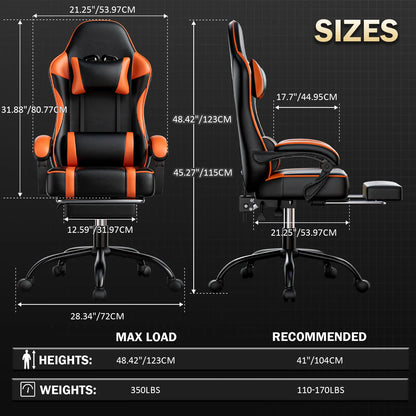 PU Leather Video Gaming Chair with Footrest, Reclining