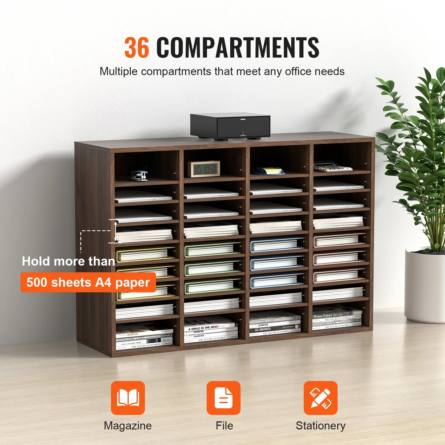Wooden Literature Organizers 5/12 Compartments Office Mailbox w/ Adjustable Shelves