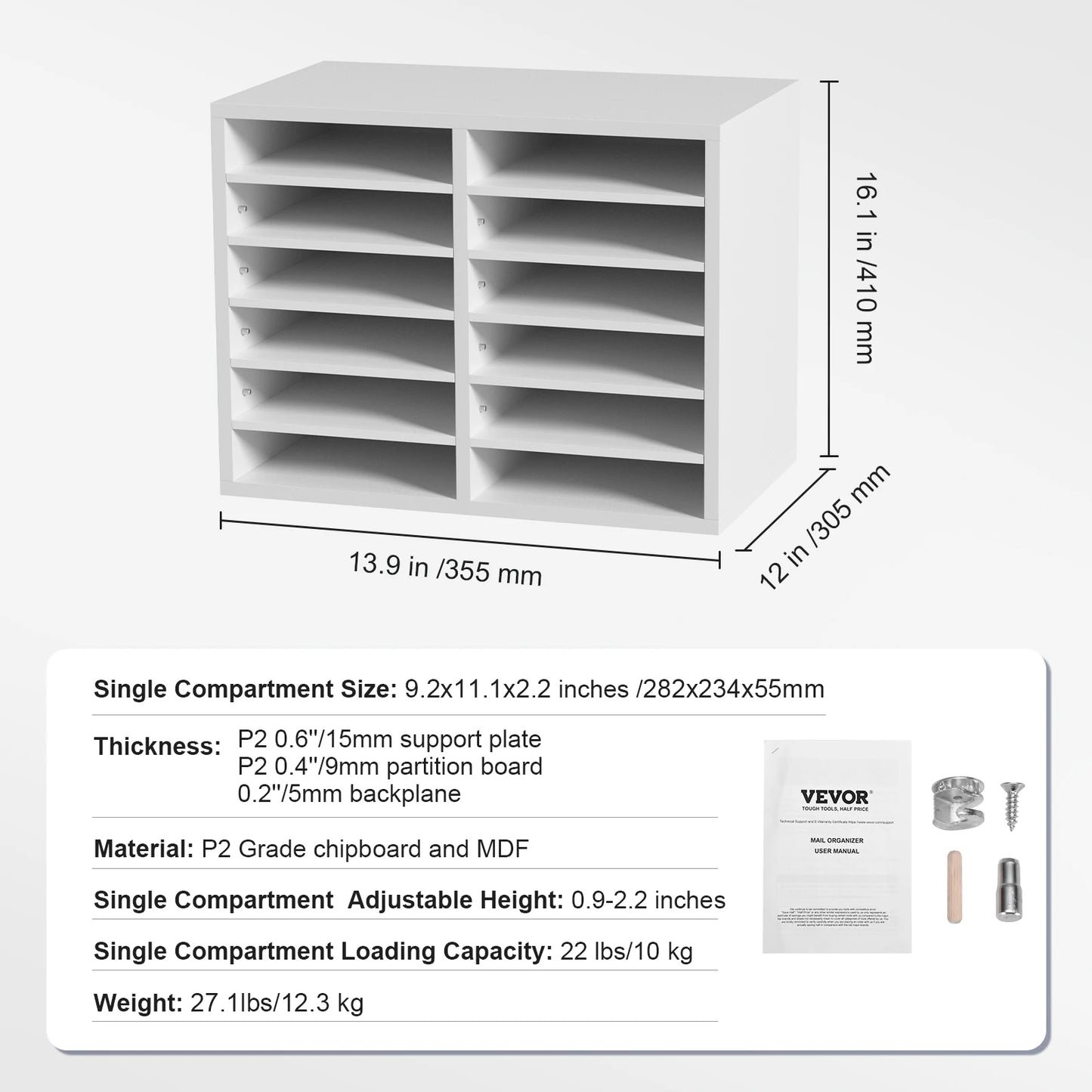 Wooden Literature Organizers 5/12 Compartments Office Mailbox w/ Adjustable Shelves