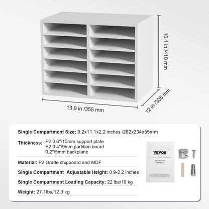 Wooden Literature Organizers 5/12 Compartments Office Mailbox w/ Adjustable Shelves
