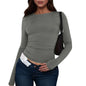 Cotton O Neck Long Sleeve Shirt Women Various Colors