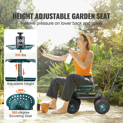 Garden Cart Rolling Workseat with 360 Degree Swivel Seat