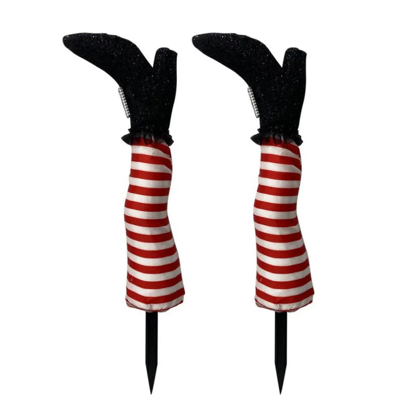 2pcs Halloween Evil Witch Legs Props Upside Down Wizard Feet with Boot Stake Ornament Decoration for Front Yard Lawn 2024