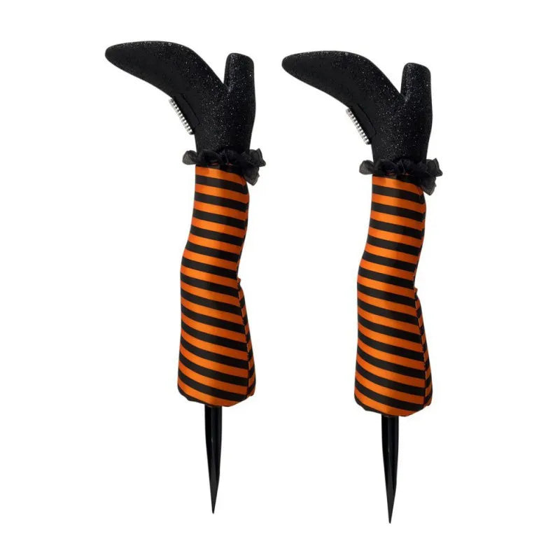 2pcs Halloween Evil Witch Legs Props Upside Down Wizard Feet with Boot Stake Ornament Decoration for Front Yard Lawn 2024