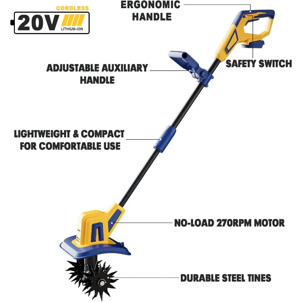 Cordless Tiller Cultivator Compatible with Dewalt 20V Battery(Tool Only),
