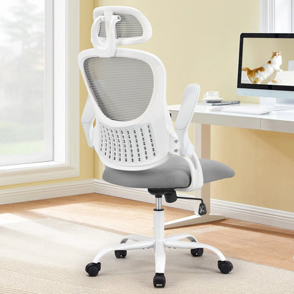 Mesh Ergonomic Computer Desk Chai, Flip-up Arms, Adjustable Headrests, Lumbar Support