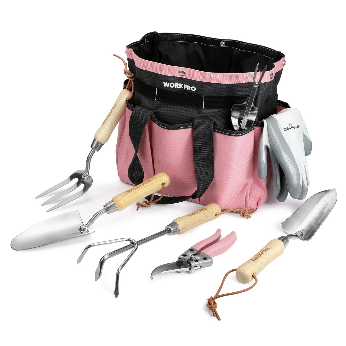 WORKPRO 8-Piece Pink Stainless Steel Garden Tool Set,