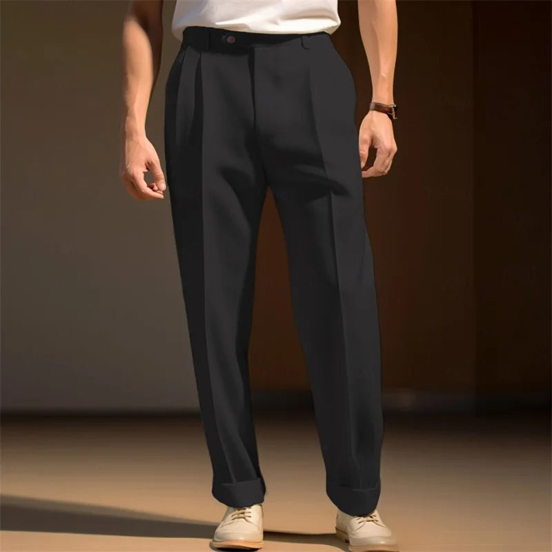 Men s Fit Dress Pants Solid Color Flat Front Trousers Classic Business Casual