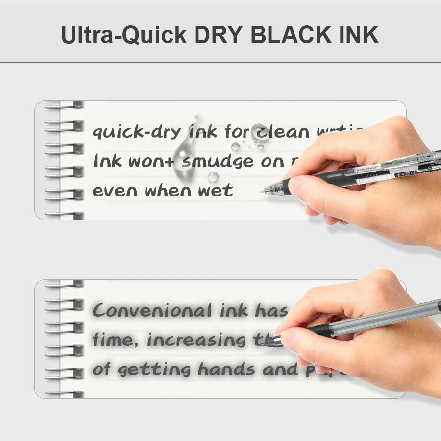 12 Retractable Gel Pens, 0.5mm Fine Tip, Quick Dry Ink, Non-slip, Smooth Writing