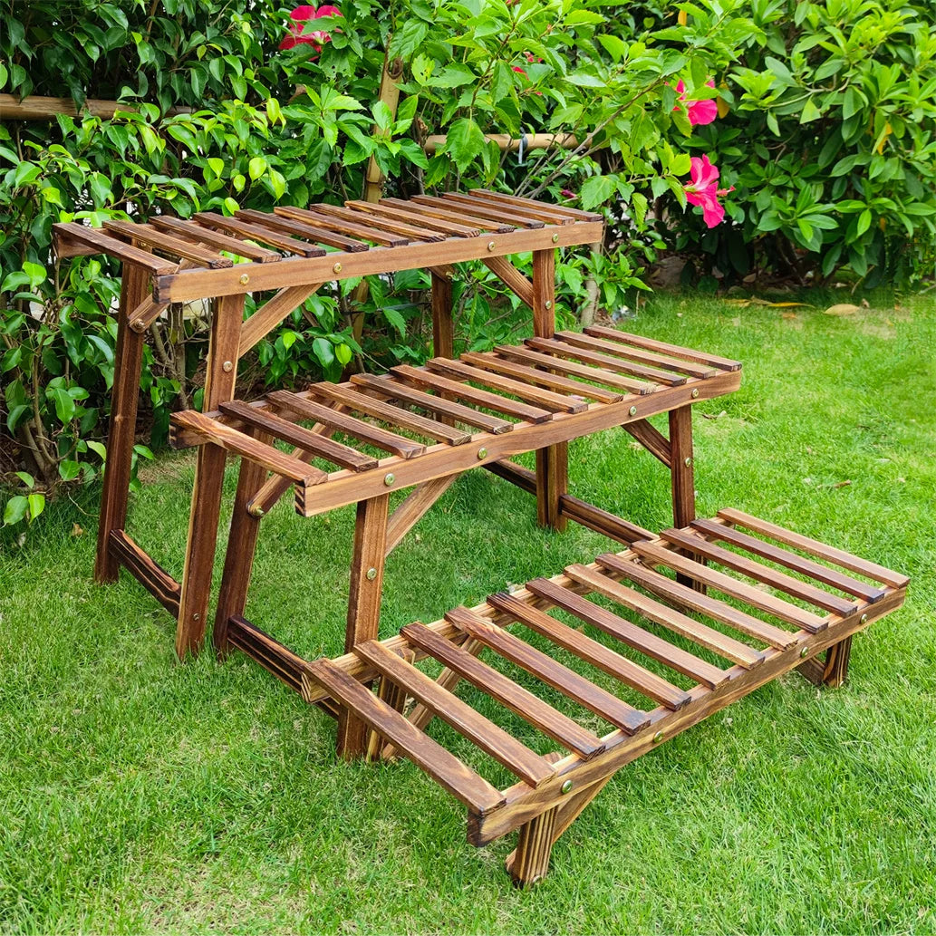 Large 3 Tier Step Plant Stand Wood Ladder Shelf Garden Display