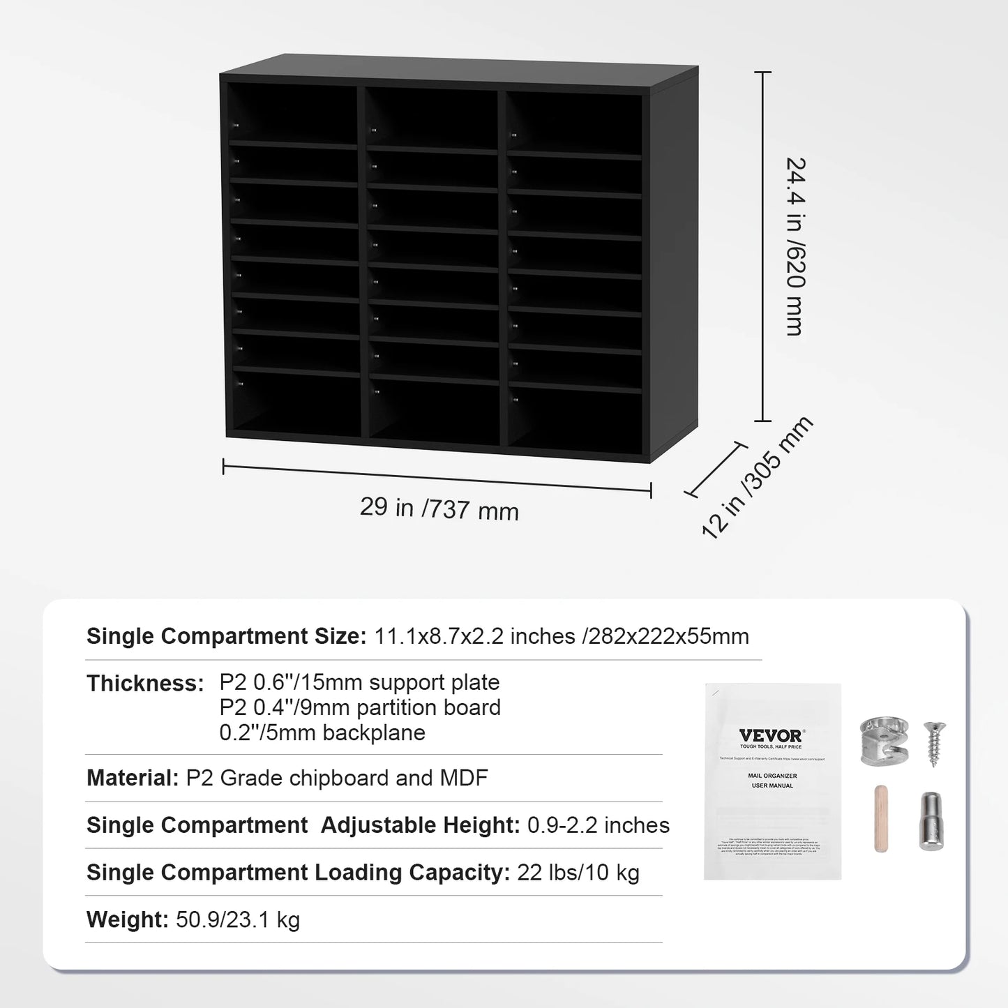 Wooden Literature Organizers 5/12 Compartments Office Mailbox w/ Adjustable Shelves