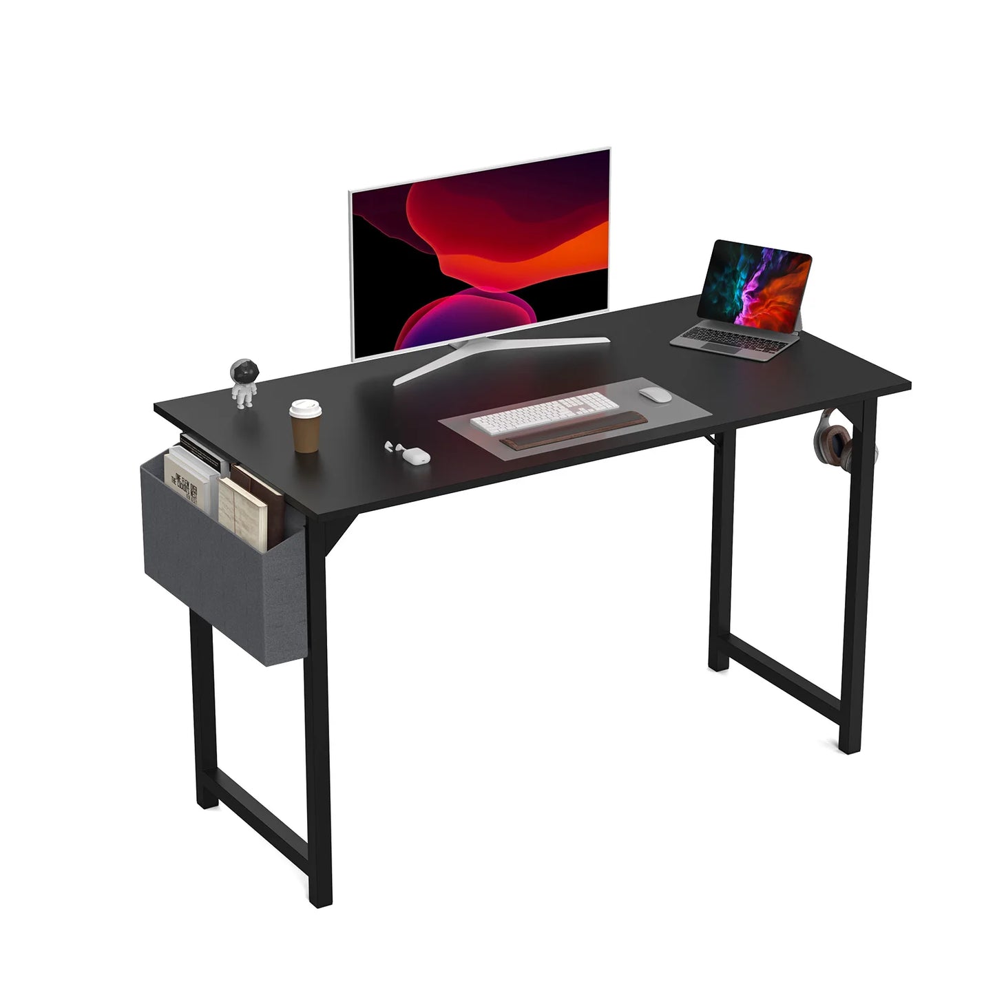 Black or Rust Computer Writing Desk or Gaming Table. Simple Style Headphone Hook Easy Assembly