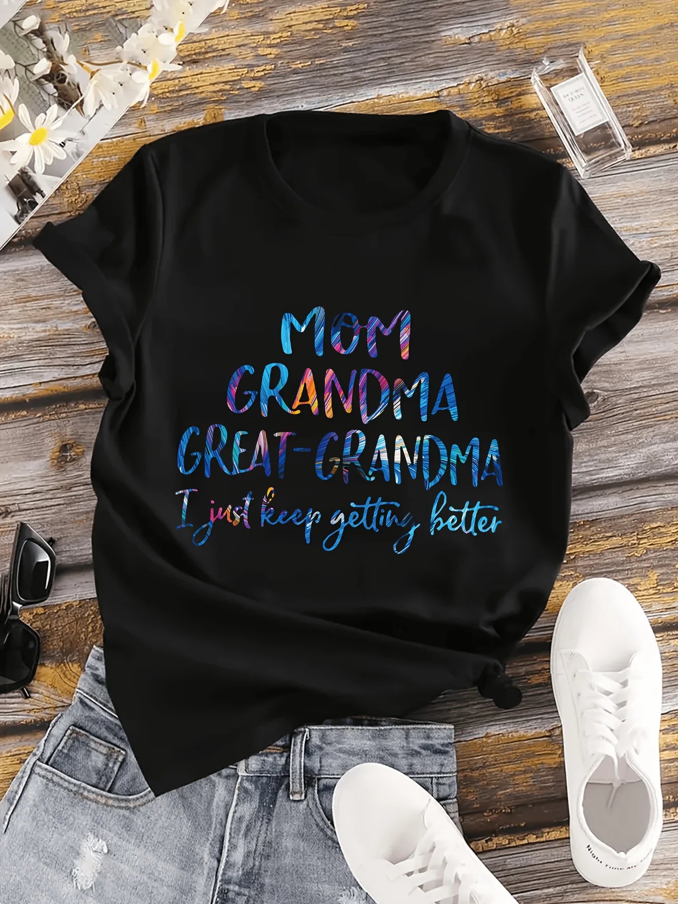 MOM GRANDMA Print T-shirt, Short Sleeve Crew Neck Casual Top  Plus Sizes