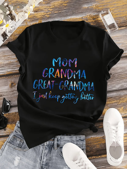 MOM GRANDMA Print T-shirt, Short Sleeve Crew Neck Casual Top  Plus Sizes