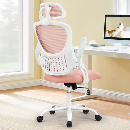 Mesh Ergonomic Computer Desk Chai, Flip-up Arms, Adjustable Headrests, Lumbar Support