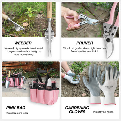 WORKPRO 8-Piece Pink Stainless Steel Garden Tool Set,