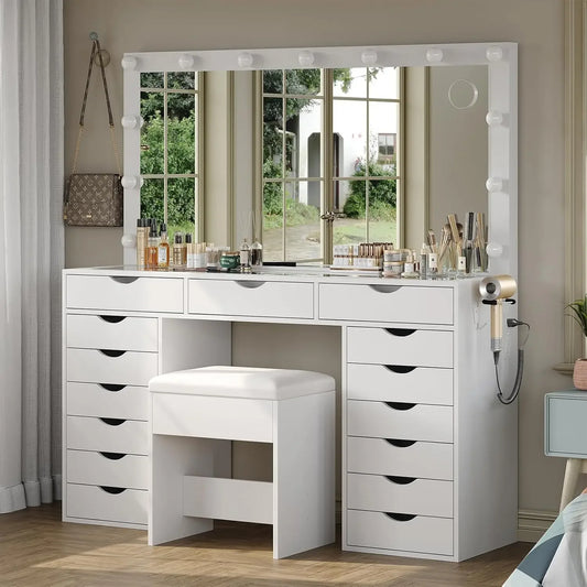 Vanity Desk With Mirror, Lights and Drawers
,